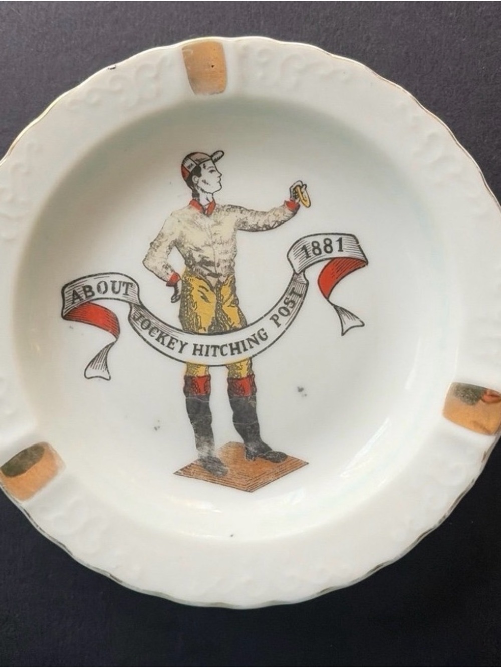 Vintage Jockey Hitching Post Ashtray 1881